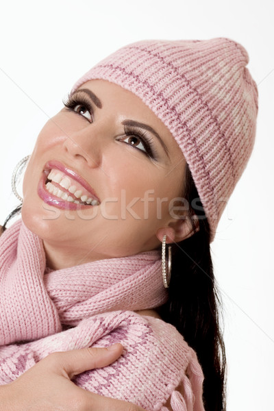 Frumos zâmbitor femeie iarnă modă atractiv Imagine de stoc © lovleah