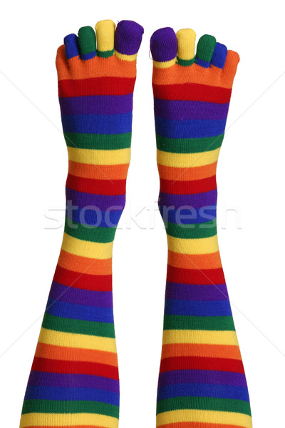 Vicces láb lábujj zokni csíkos színes Stock fotó © lovleah