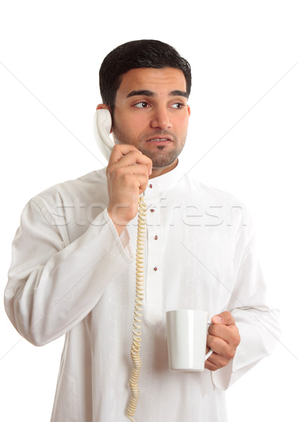 Stock foto: Business · Dilemma · beunruhigt · Mann · Telefon · Geschäftsmann