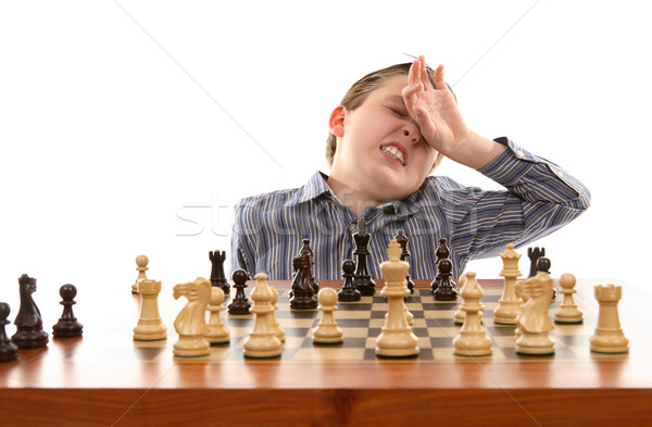 Sakk rossz mozgás játékos fiú gondolkodik Stock fotó © lovleah