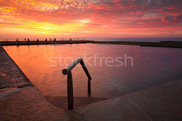 Ocean rock pool under blazing red sky Stock photo © lovleah