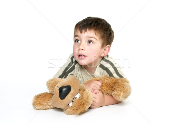 Stock foto: Kind · halten · Plüsch · Spielzeug · Kleidung