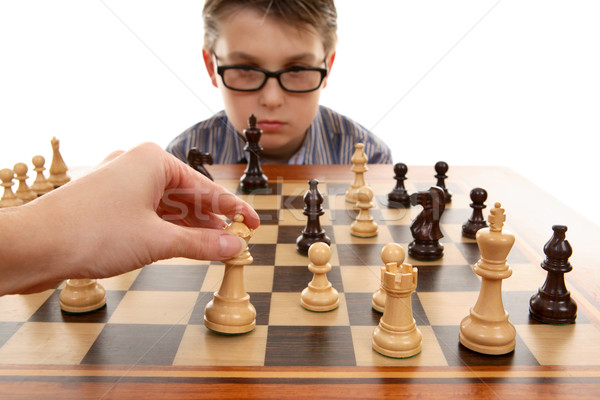 Játszik sakk játék fehér játék fiú Stock fotó © lovleah