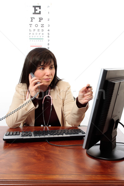 Foto stock: Médico · telefone · ocupado · feminino · médico