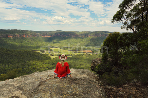 Relaxing with a beautiful vista of mountain and valley views Stock photo © lovleah
