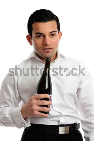 Stock photo: Alcohol Abuse - drunk man holding bottle wine