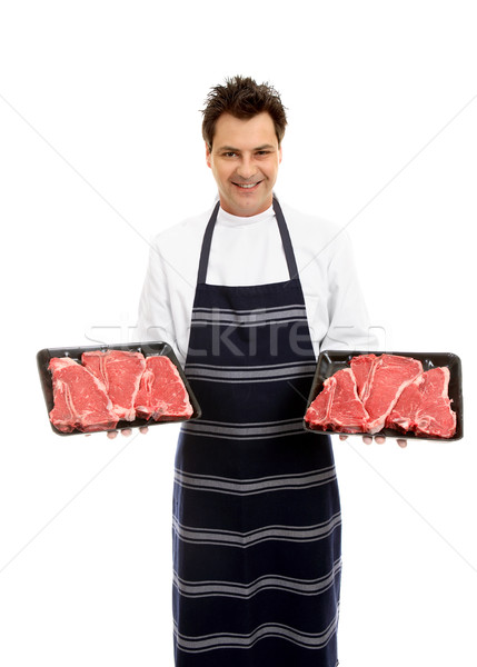 Slager biefstuk twee voedsel man Stockfoto © lovleah