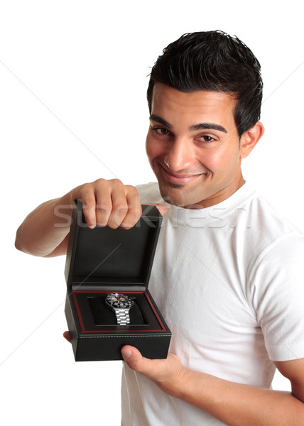Man or salesman advertising a wristwatch Stock photo © lovleah
