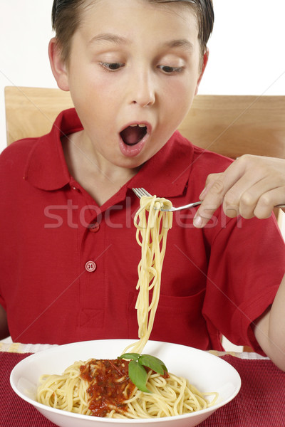 ребенка еды спагетти пасты голодный мальчика Сток-фото © lovleah
