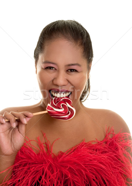 Stock photo: Sweet Tooth - Woman with heart lollipop