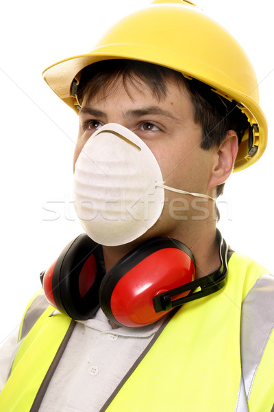 Budowniczy stolarz twarz maska pracownika Zdjęcia stock © lovleah