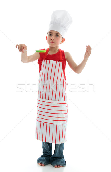 Fiatal srác szakács fiatal hatéves kötény szakács sapka Stock fotó © lovleah