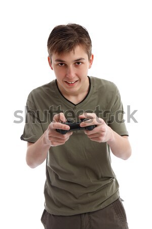 Szczęśliwy teen chłopca gry gry gra komputerowa Zdjęcia stock © lovleah