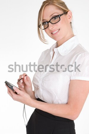 Kobieta interesu pda dość pracy technologii prawa Zdjęcia stock © lovleah