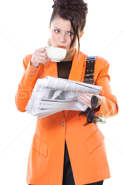 Business woman coffee and newspaper Stock photo © lovleah