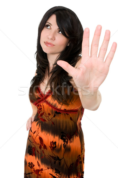 Frau Haltung Hand stoppen Konflikt Stock foto © lovleah