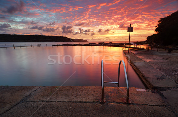 Red Summer Sunrise over Malabar Ocean Rock Pool Long Bay Austral Stock photo © lovleah