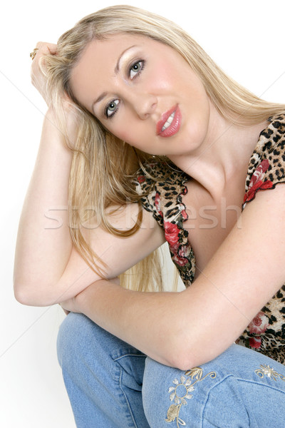 Anziehend ziemlich Mädchen Sitzung Frau grüne Augen Stock foto © lovleah