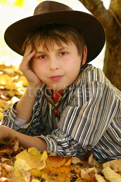 Child in autumn leaves Stock photo © lovleah