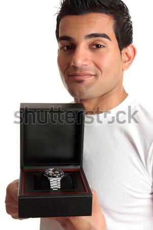Man holding open gift box jewelry case Stock photo © lovleah