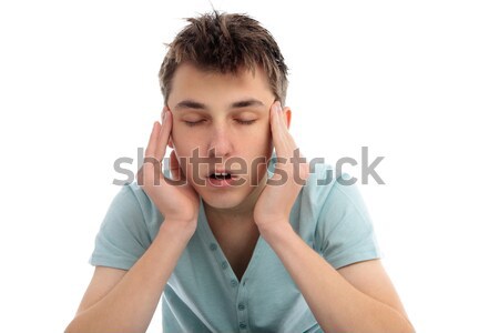 Fejfájás fájdalom kényelmetlenség fiú fej tinédzser Stock fotó © lovleah