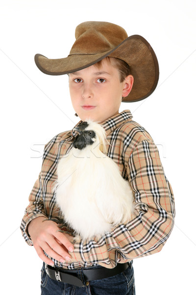 Country boy holding a chicken Stock photo © lovleah