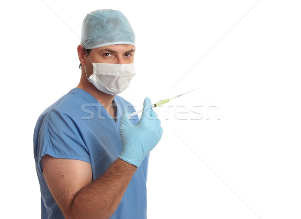 Stock foto: Chirurg · Arzt · Spritze · Nadel · Einweg- · kann