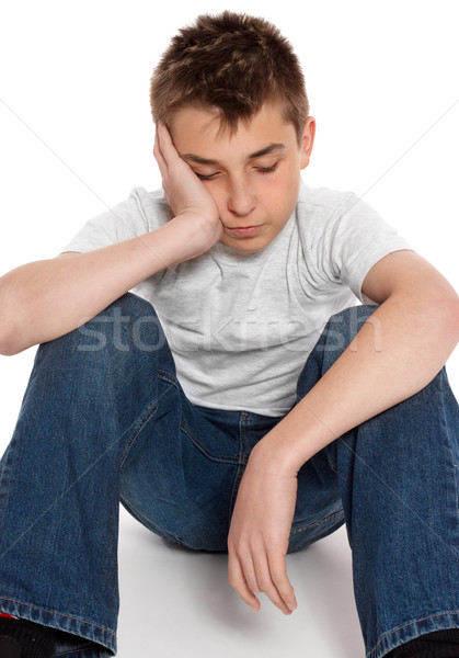 Stock foto: Gelangweilt · einsamen · müde · depressiv · Junge · Sitzung