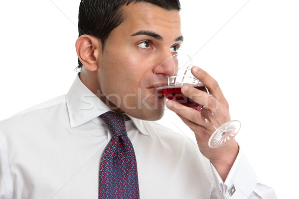 Férfi iszik borkóstolás üveg ital dolgozik Stock fotó © lovleah
