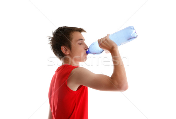 Stock foto: Junge · teen · trinken · Flaschenwasser · tätig