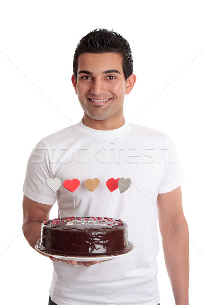 笑みを浮かべて 男 誕生日ケーキ チョコレート 歳の誕生日 ストックフォト © lovleah