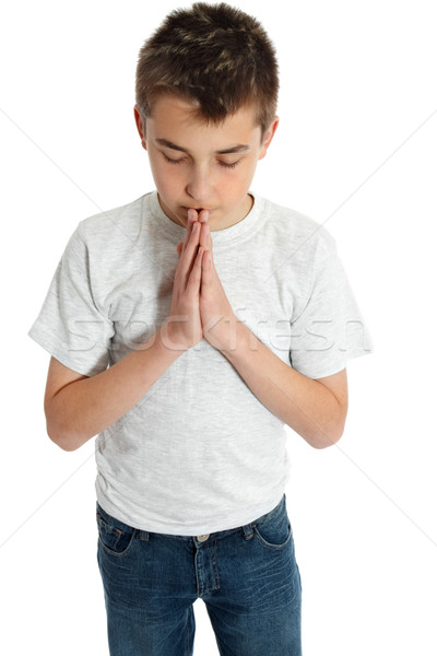 Spirituelle garçon prière Teen mains ensemble Photo stock © lovleah