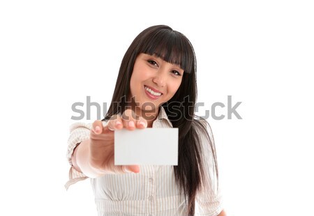 Pretty smiling woman with business or id card Stock photo © lovleah