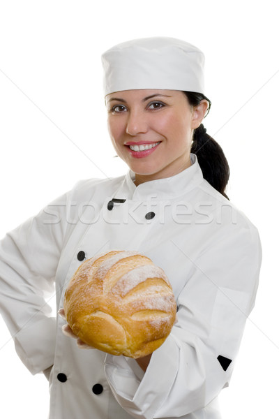 Bäcker Küchenchef Laib lächelnd weiblichen halten Stock foto © lovleah