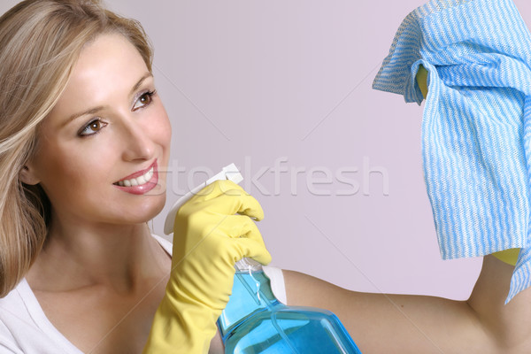 Női takarítás felfelé spray üveg ruha Stock fotó © lovleah