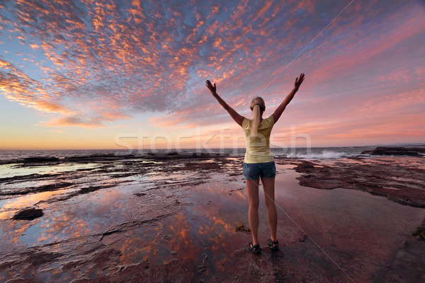 Wellness jólét ünnepel élet nő karok Stock fotó © lovleah