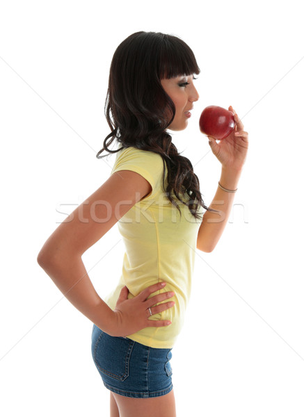 Healthy girl eating fruit Stock photo © lovleah