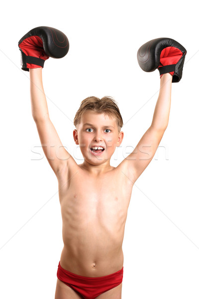 Foto stock: Boxeo · campeón · victoria · jóvenes · masculina · boxeador