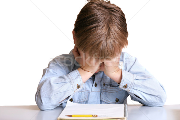 Csalódott iskolás fiú fiatal srác iskola gyermek tanul Stock fotó © lovleah