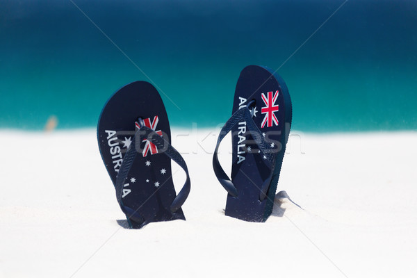 Australia Flag thongs in the sand by the beach in summer Stock photo © lovleah