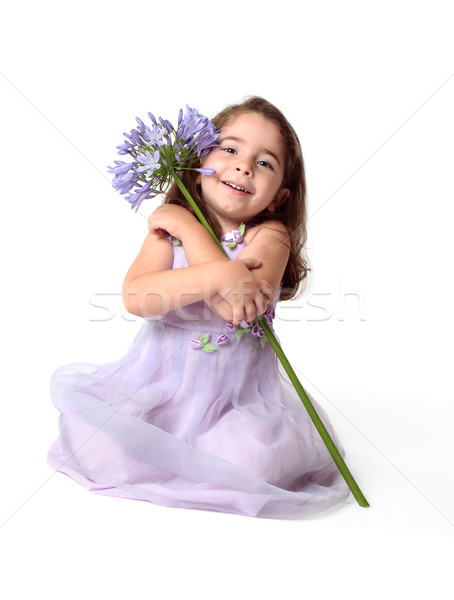 Foto stock: Belo · sorridente · menina · bastante · flor · little · girl