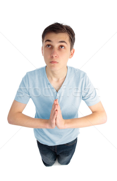 Kniend Gebet Junge Hände zusammen nachschlagen Stock foto © lovleah