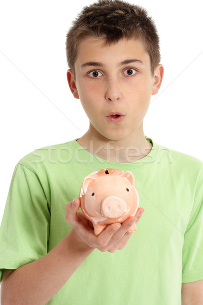 Closeup boy with money box Stock photo © lovleah