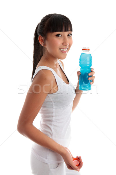 [[stock_photo]]: S'adapter · saine · fille · boire · bouteille