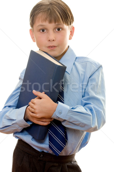 Iskolás fiú diák hordoz könyv tart oktatás Stock fotó © lovleah