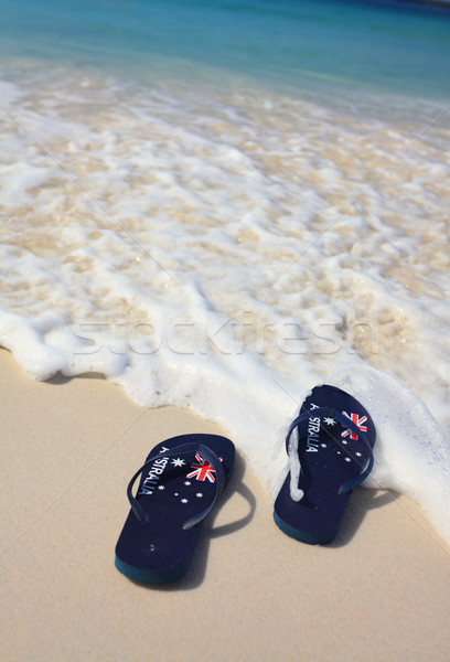 Foto stock: Férias · na · praia · patriótico · australiano · bandeira