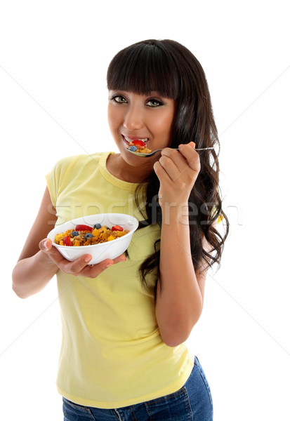 Egészség jólét fiatal gyönyörű nő eszik kút Stock fotó © lovleah