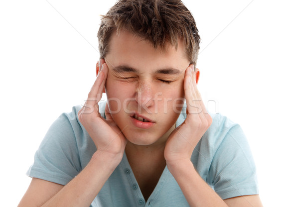 Migrén fejfájás személy szenvedés fájdalom kényelmetlenség Stock fotó © lovleah