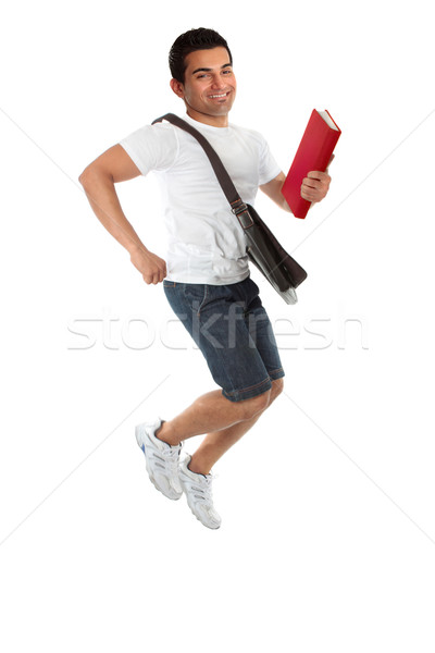 Extático estudante saltando universidade faculdade masculino Foto stock © lovleah