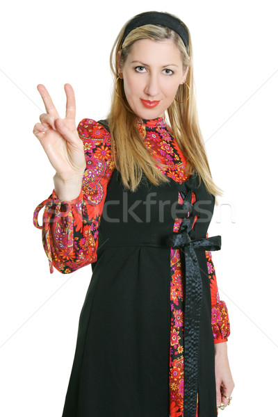 Frau Frieden Zeichen tragen Blume Mini Stock foto © lovleah